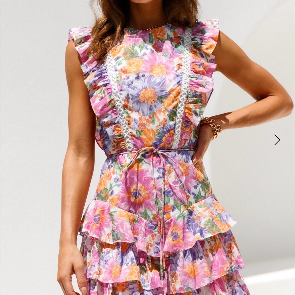 Hello Molly Pink and Blue Ruffled Tiered Mini Dress